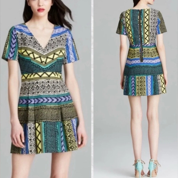 ANTHROPOLOGIE PLENTY BY TRACY REESE  pleated mini dress v neck fully lined SZ 12 - Picture 2 of 14